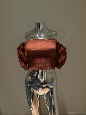 INTERMIX Rust Off-Shoulder Smocked Crop Top